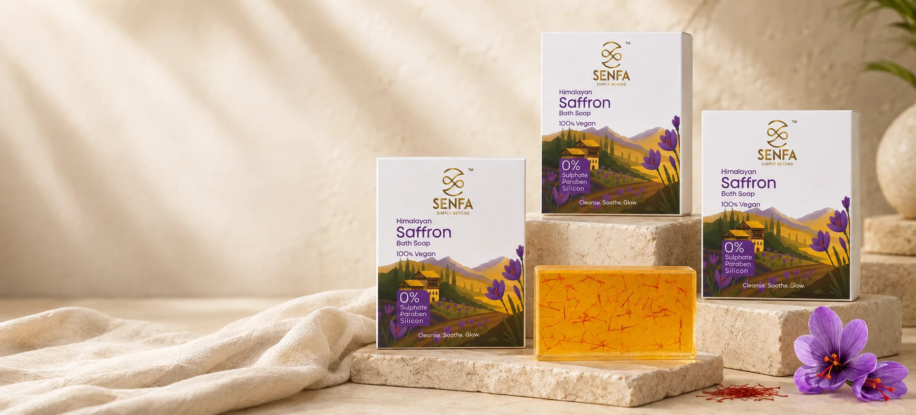 Senfa Saffron Soap boxes arranged for wholesale gifting